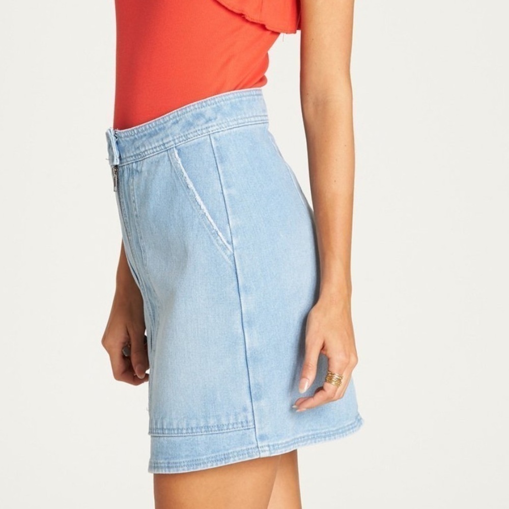 Billabong Light Blue Denim Zip-Front Mini Skirt - Picture 2 of 8